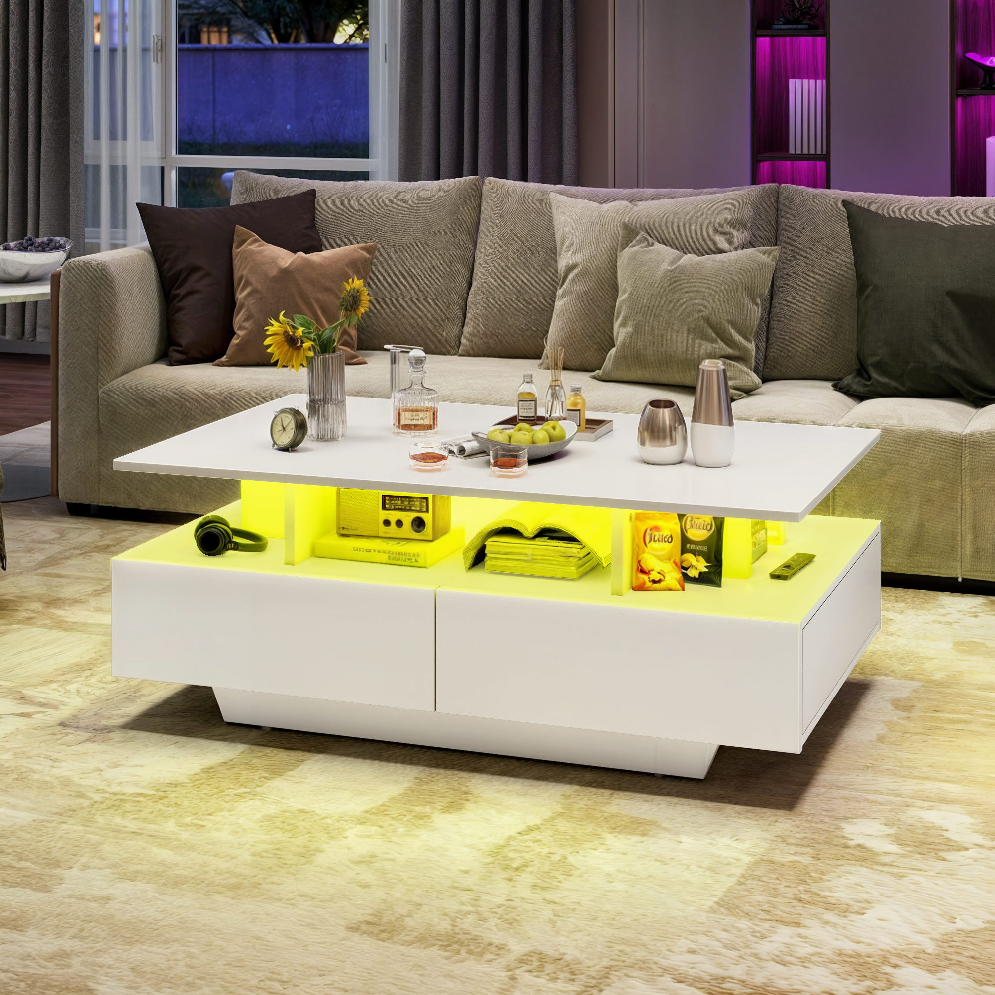 Wrought Studio™ Ellise LED Coffee Table with 4 Drawers & Reviews
